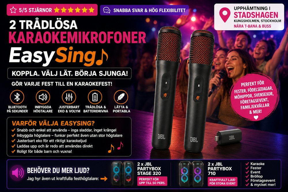 🎤 Karaoke på 30 sekunder | AI Mikrofoner (2-Pack) | Fest, Barnkalas & Event