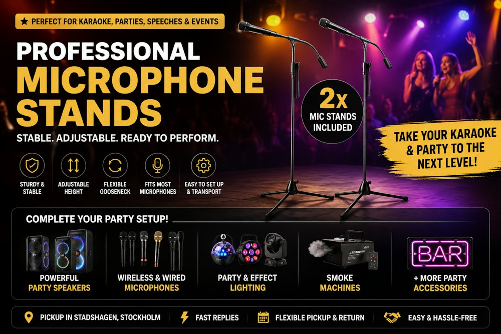 2× mikrofonstativ för karaoke, tal & event – justerbara & stabila