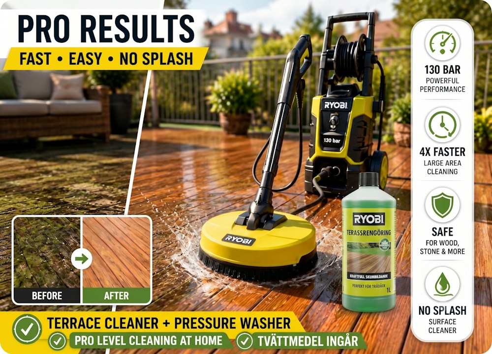 Ryobi Altantvätt + Högtryckstvätt (Terrace Cleaner + Pressure Washer) –