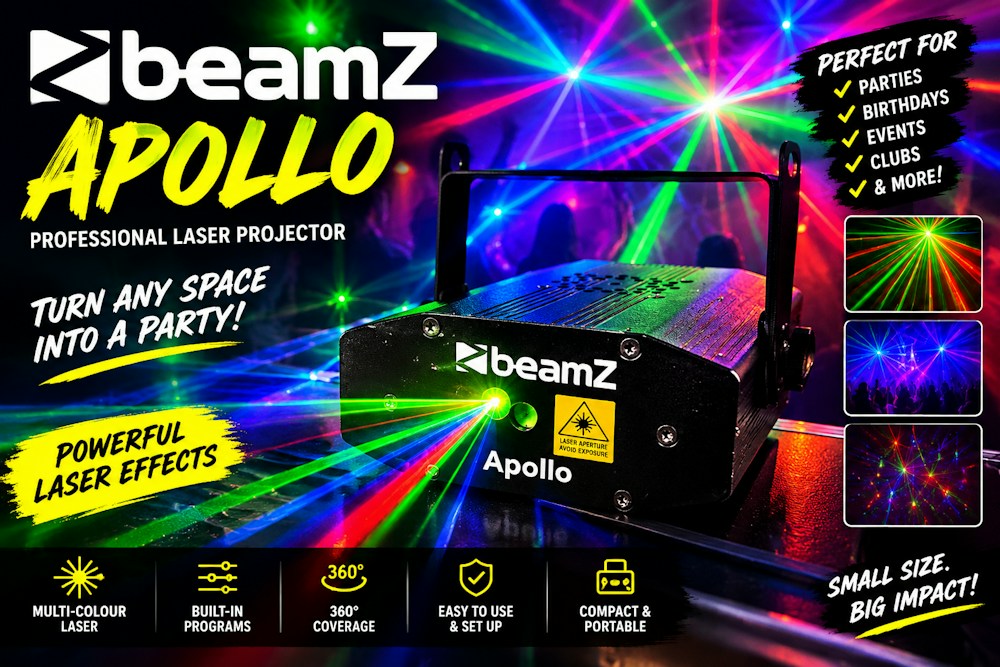 Laserljus för fest, karaoke & dansgolv – BeamZ Apollo