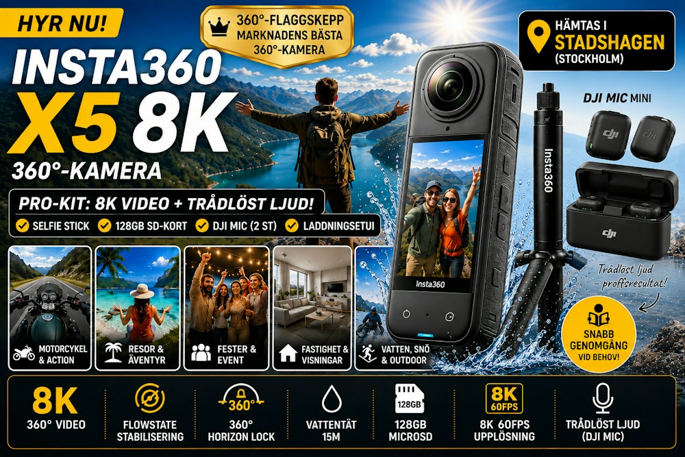 Insta360 X5 8K Creator Kit – 360° video, trådlöst ljud & osynlig selfie stick