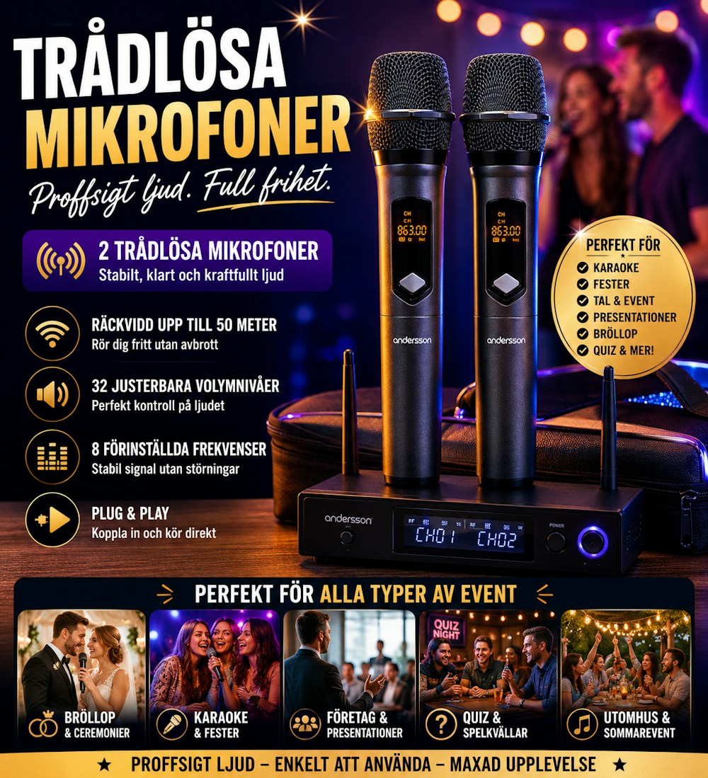 Wireless Microphones x2 – Karaoke, Weddings & Events | Trådlösa Mikrofoner –