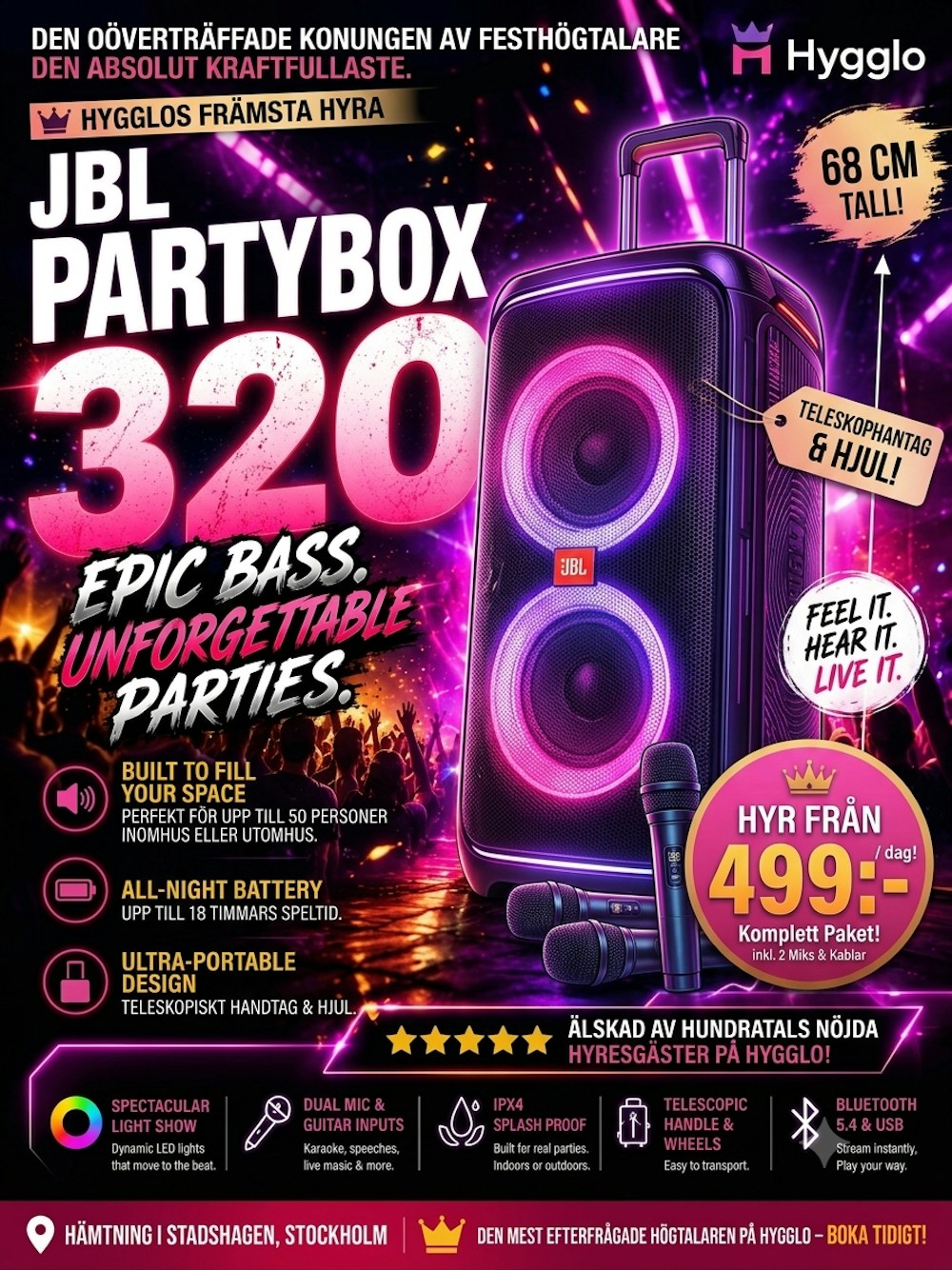Allt du behöver för festen | JBL PartyBox Stage 320 | Batteridriven Högtalare