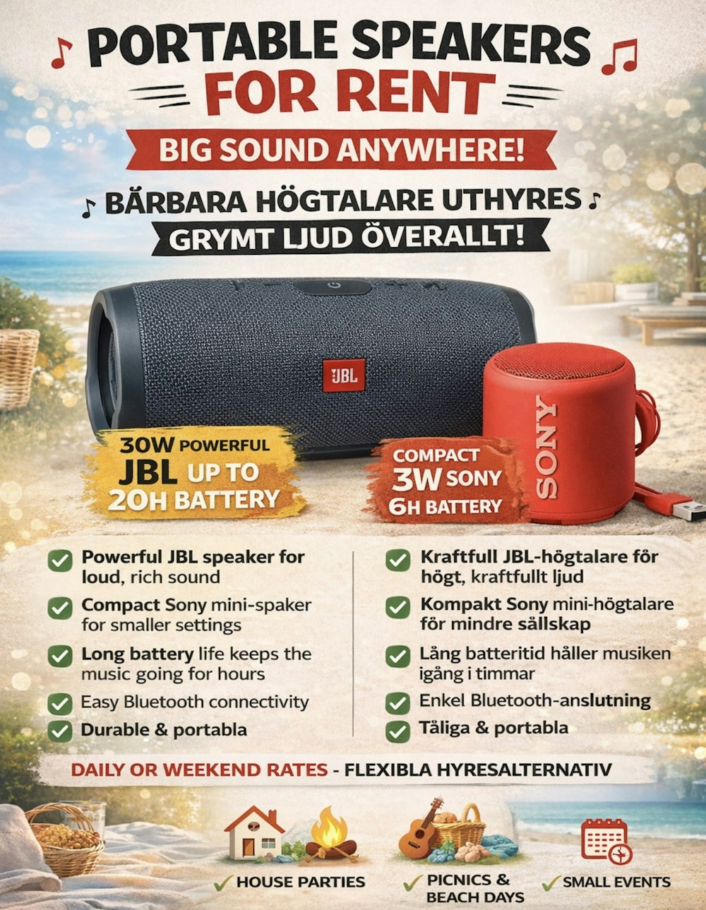 🎶 Bärbara högtalare uthyres – Grymt ljud överallt! 🎶