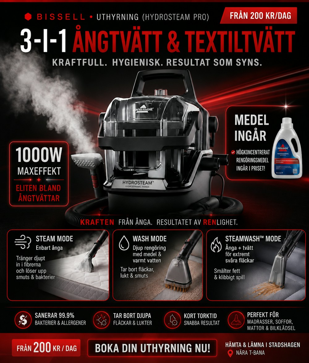 Sofftvätt hemma – BISSELL HydroSteam Pro för madrass, matta & bilsäten