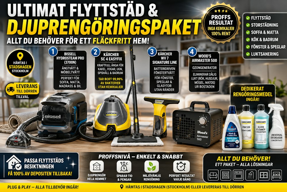 Ultimat flyttstäd- & djuprengöringspaket – ångtvätt, möbeltvätt, fönstertvätt & ozon